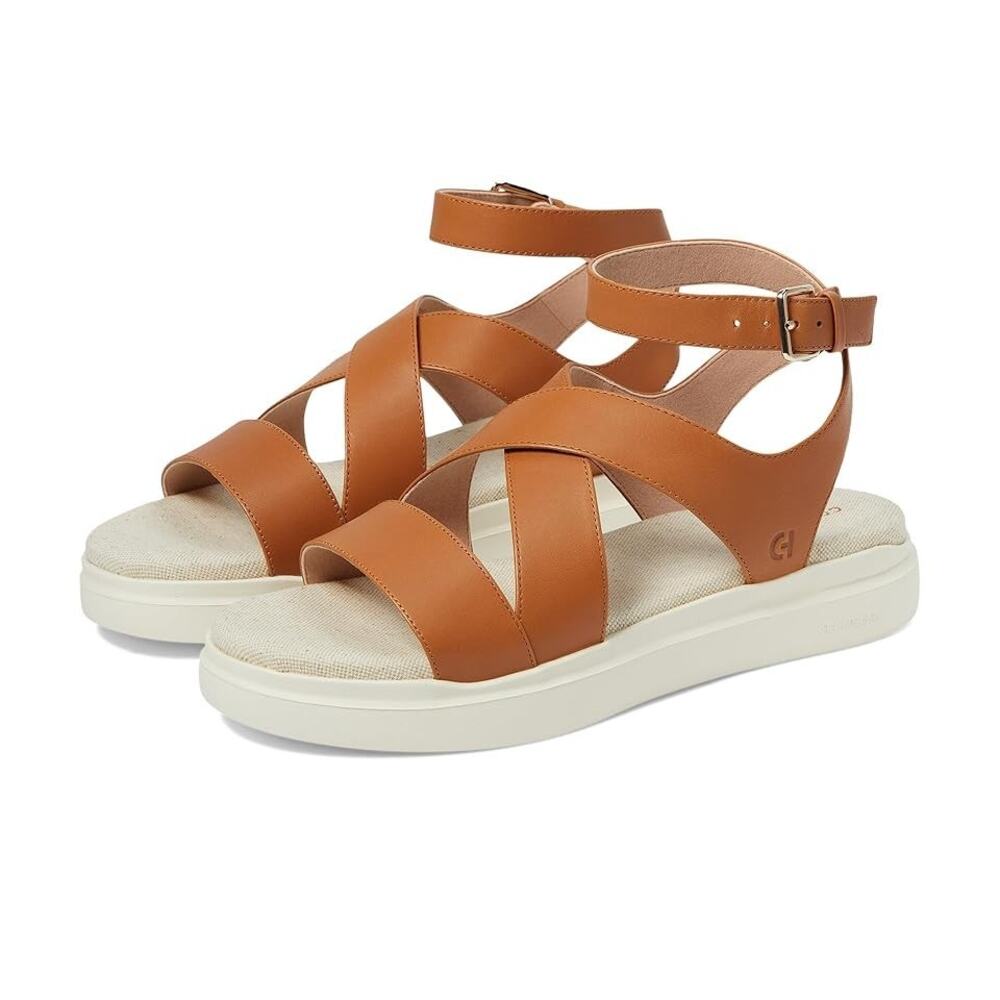 NWT Cole Haan Womens Grandpro Rally Castine Sandle Heeled Sandal,Pecan/Ivory-9.5